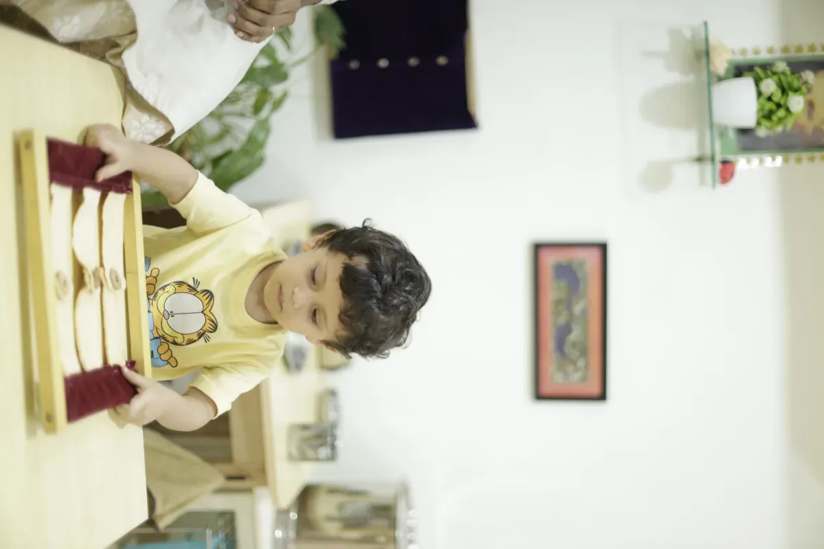 Button frames dressing activity — Montessori practical life